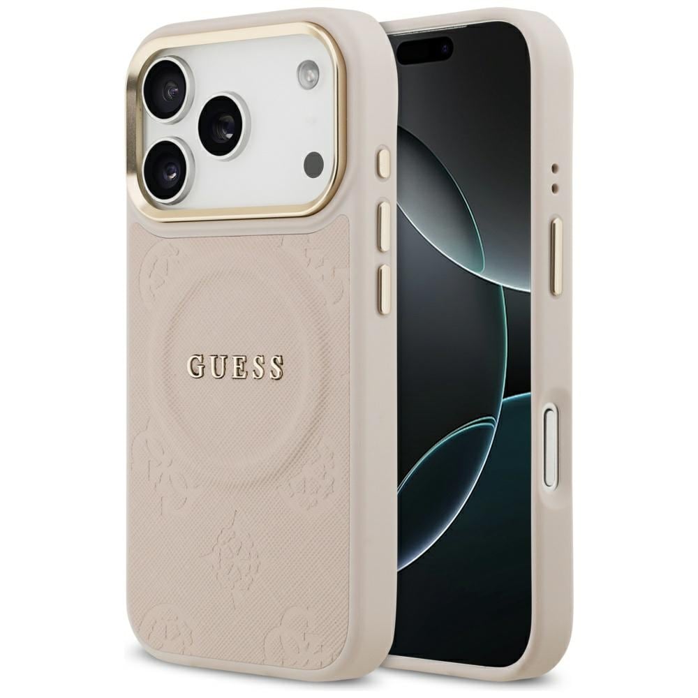 Guess Peony Hot Stamp MagSafe-fodral för iPhone 17 Pro – Rosa