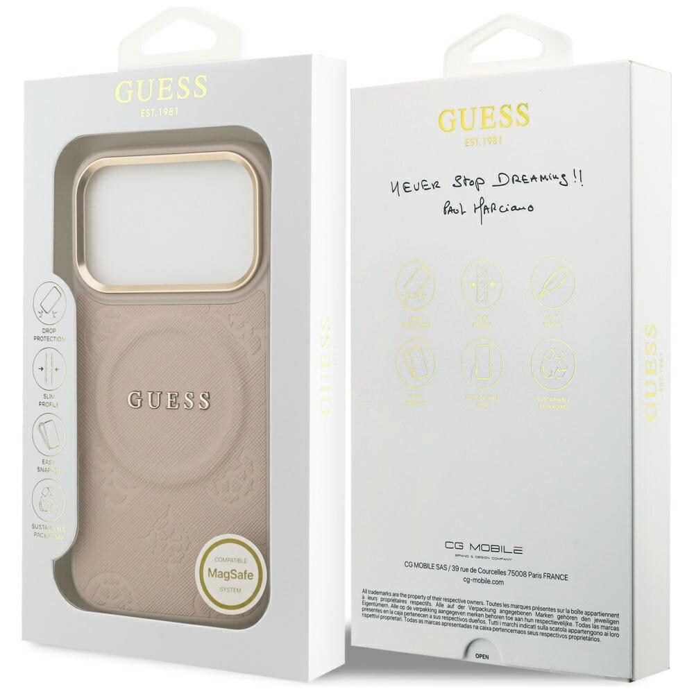 Guess Peony Hot Stamp MagSafe-etui til iPhone 17 Pro – lyserød