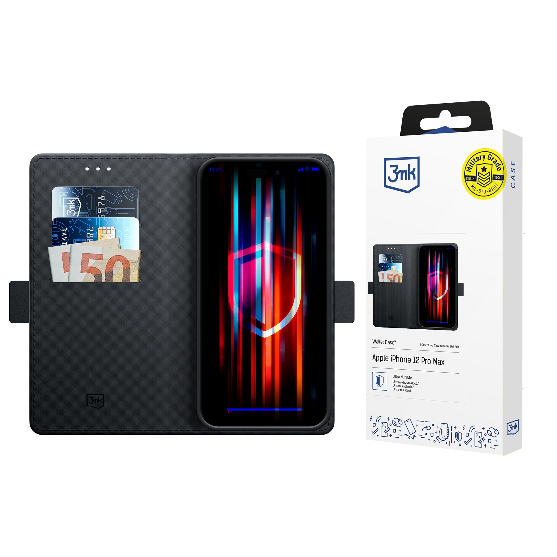 3mk plånboksfodral med lock för iPhone 12 Pro Max – Svart