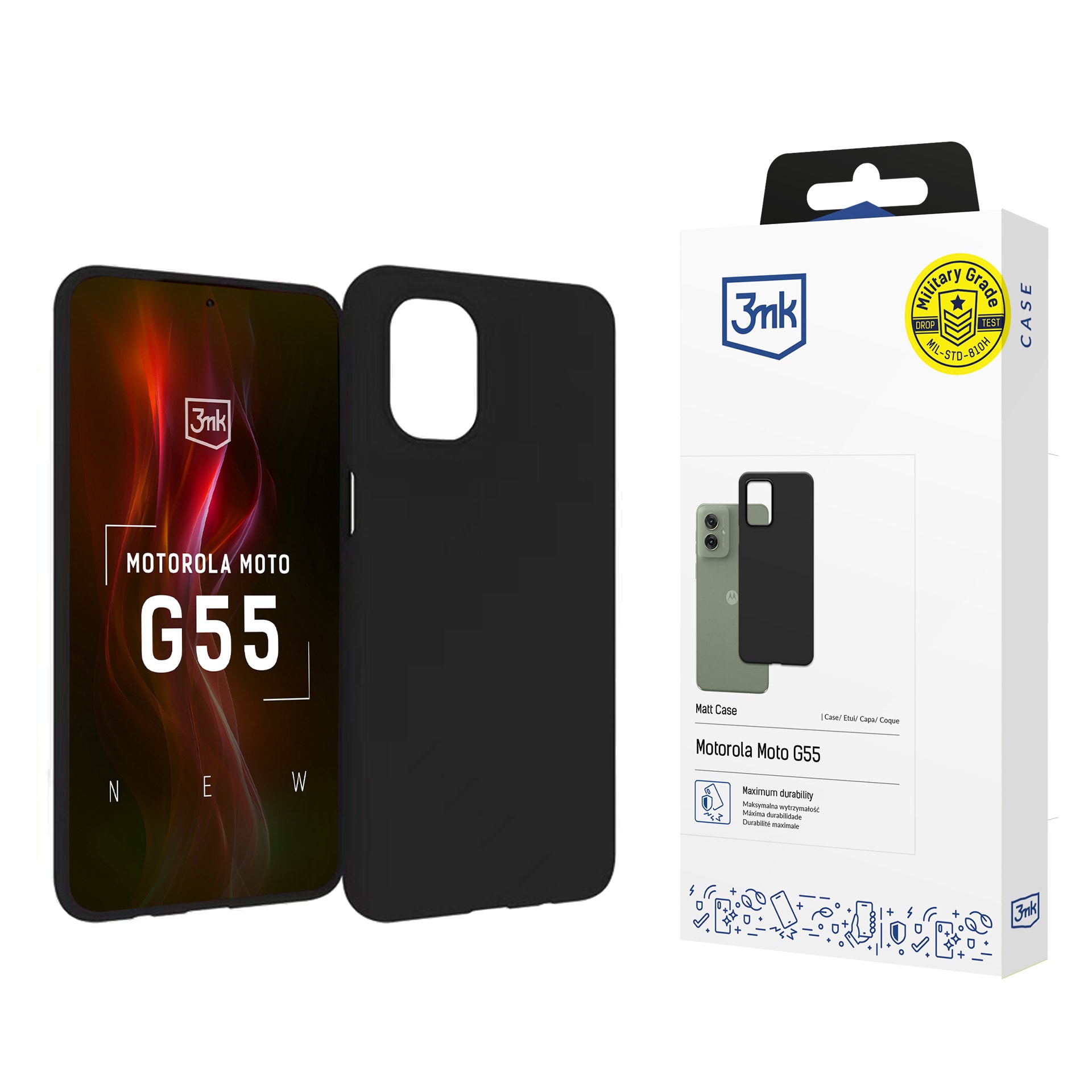 3mk matt skal till Motorola Moto G55 5G – svart
