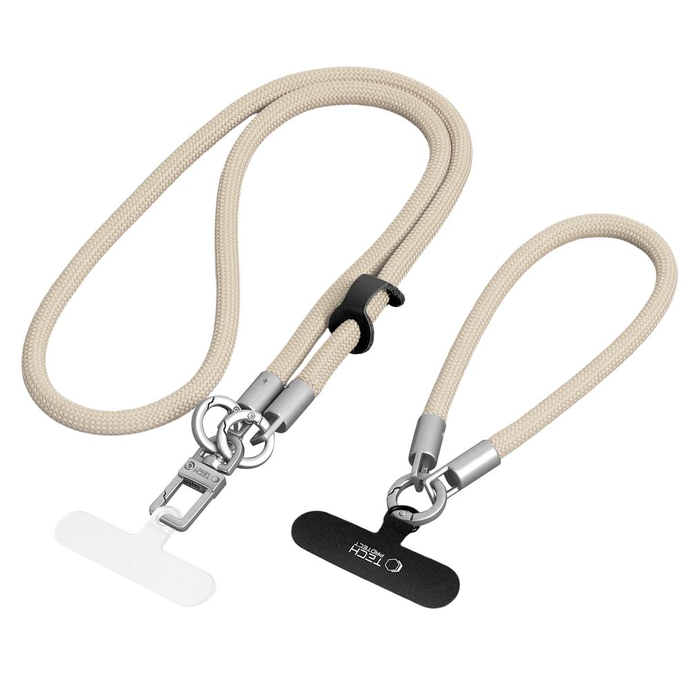 Tech-Protect C10S mobilrem att bära över axeln (114 cm) + handledsrem (31 cm) – Beige Titanium