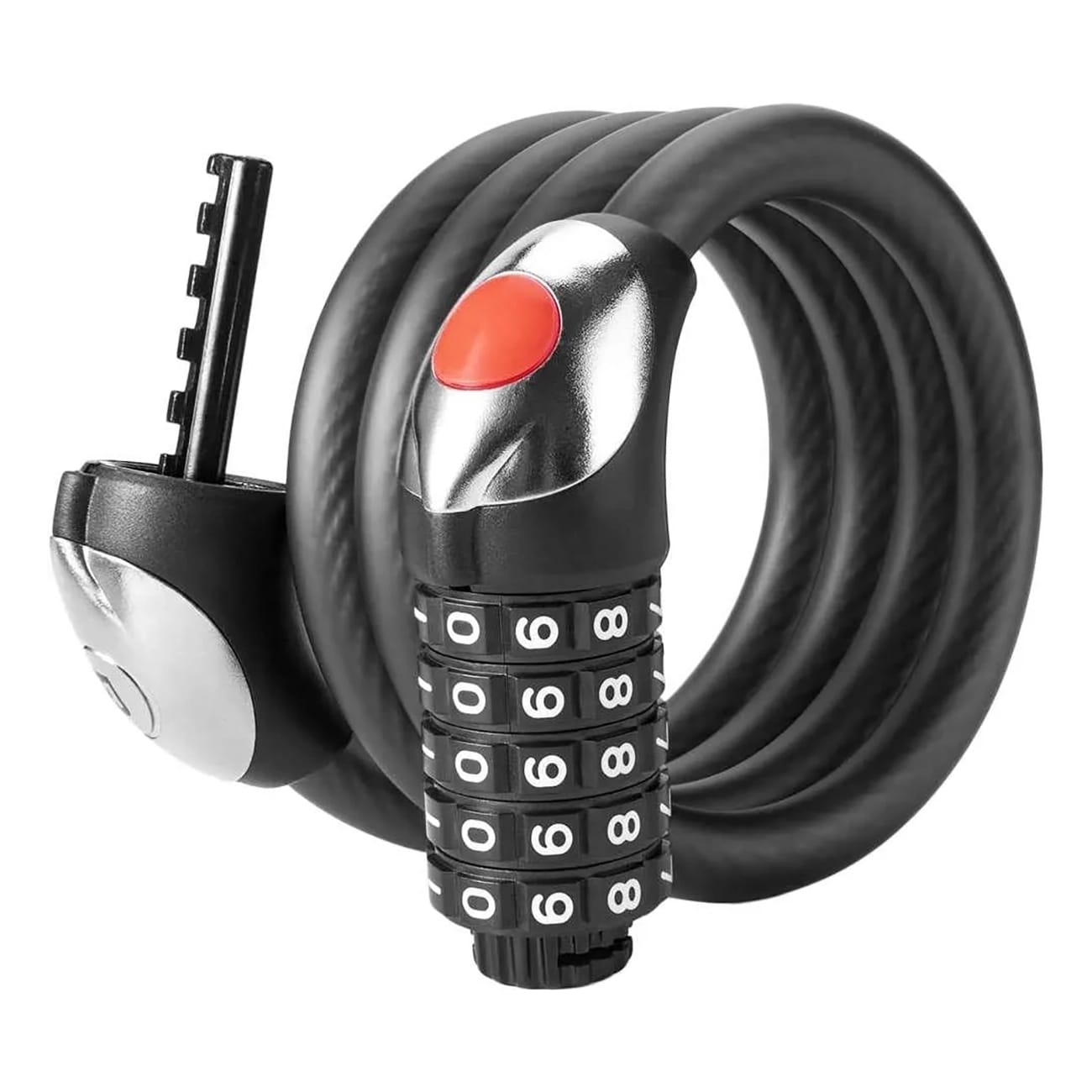 Rockbros RKS531 cykellås med 5-siffrig kod, stålkabel, 180 cm, med LED-belysning – svart