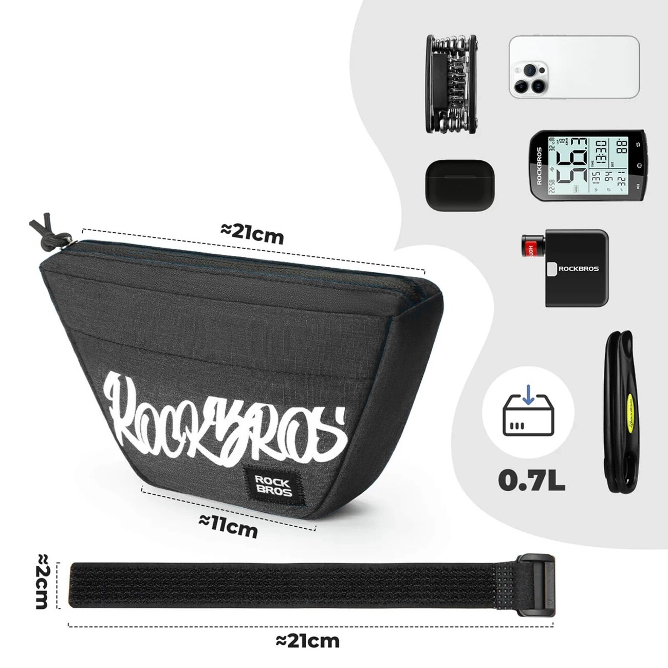 Rockbros G011 Flash Journey cykelväska för trapezformat styre, 0,7 l – svart