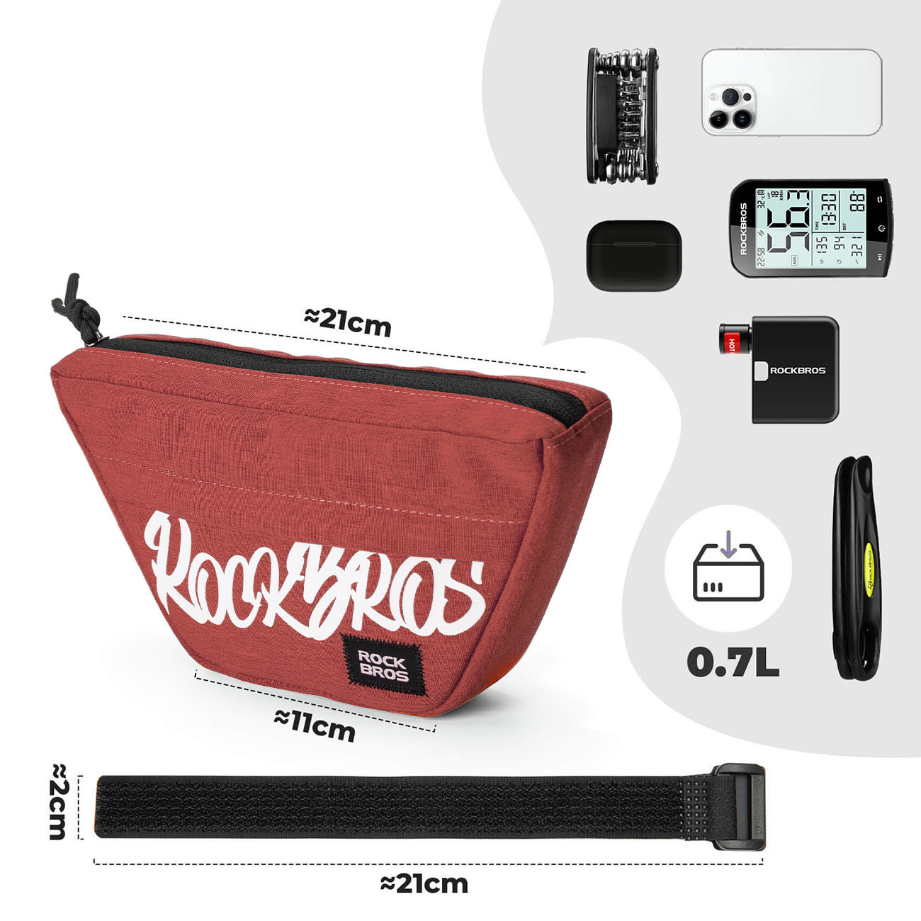 Rockbros G011 Flash Journey cykelväska för trapezformat styre, 0,7 l – röd