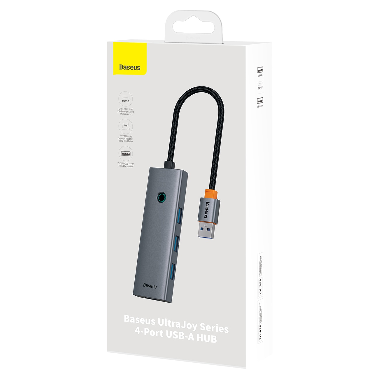 Baseus UltraJoy-serien USB-A-hubb, 4xUSB-A 3.0, 1xUSB-C, 5 V, 50 cm – grå