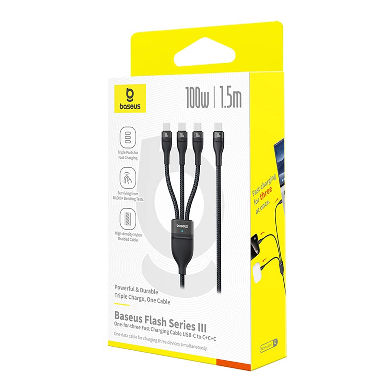Baseus Flash 100 W 3-i-1 USB-C-kabel, 1,5 m - svart / PD-kabel / Multikabel