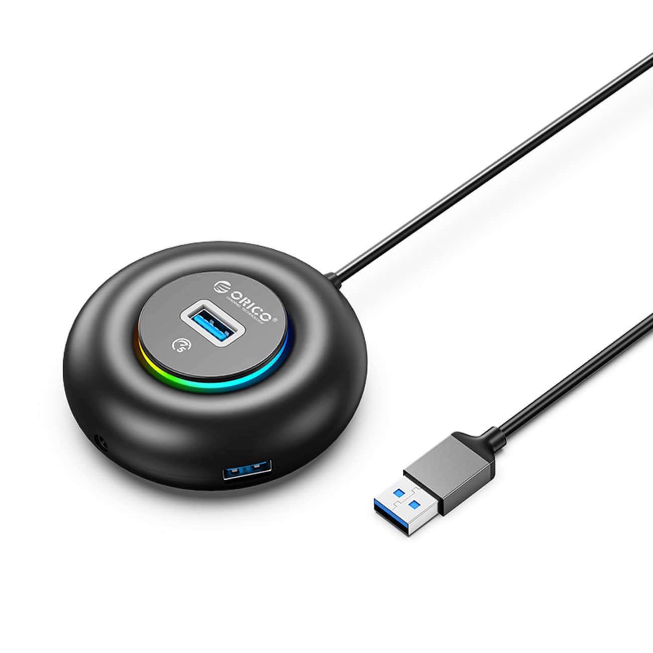 Product Image for Orico YXR4-U3 RGB USB-hubb med 4 USB-A 3.0-portar och ljud-/mikrofonport, 0,3 m – svart