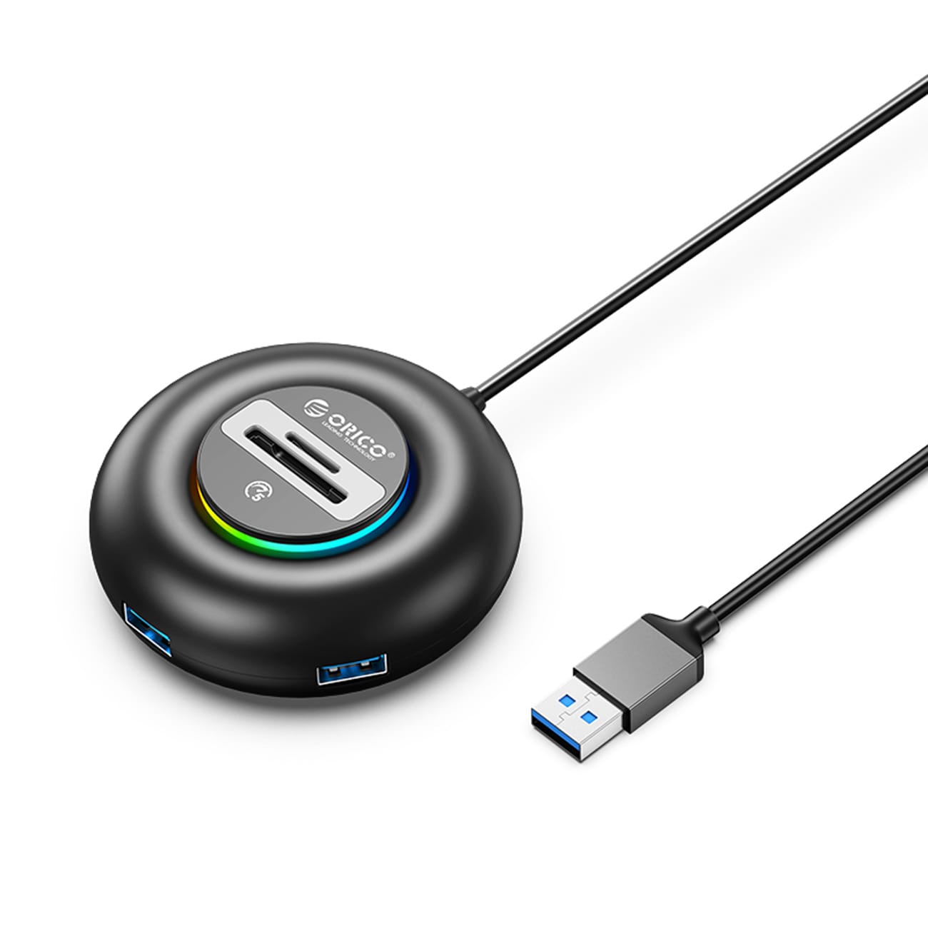Product Image for Orico YXR5-U3 RGB USB-hubb med 4 USB-A 3.0-portar och SD- microSD-kortläsare, 0,3 m – svart