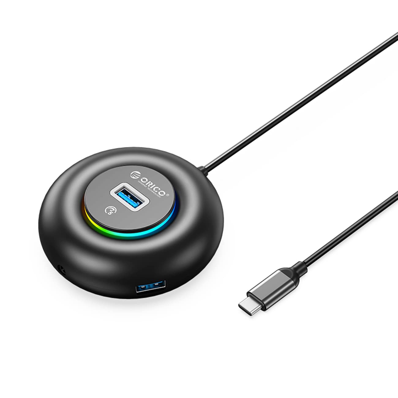 Orico YXR4-C3 RGB USB-hubb med 4 USB-A 3.0-portar och ljud-/mikrofonport, 1,8 m – svart