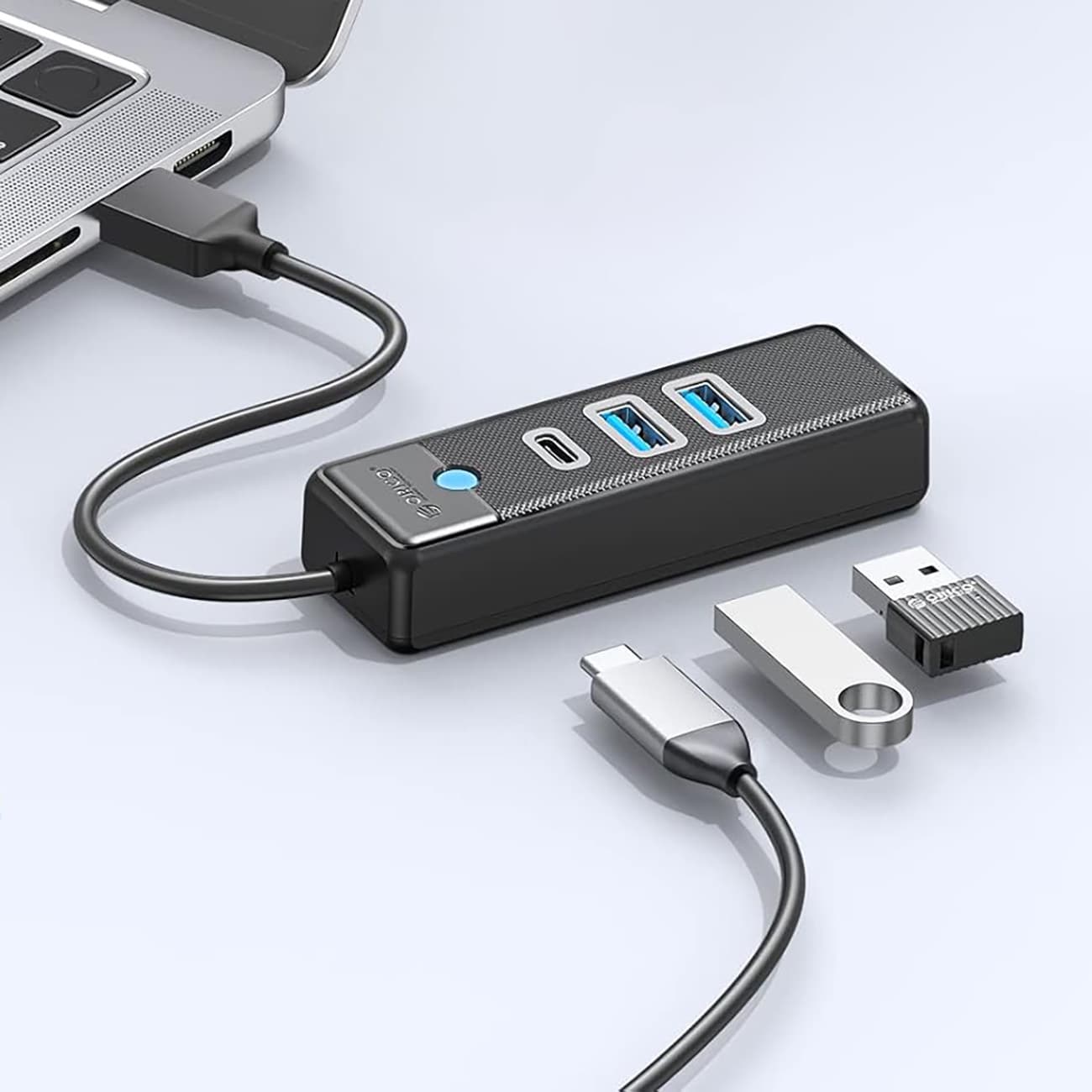 Orico PWC2U-U3 USB-hubb med 3 portar: 2x USB-A 3.0, 1x USB-C 3.0, 1,8 m – svart