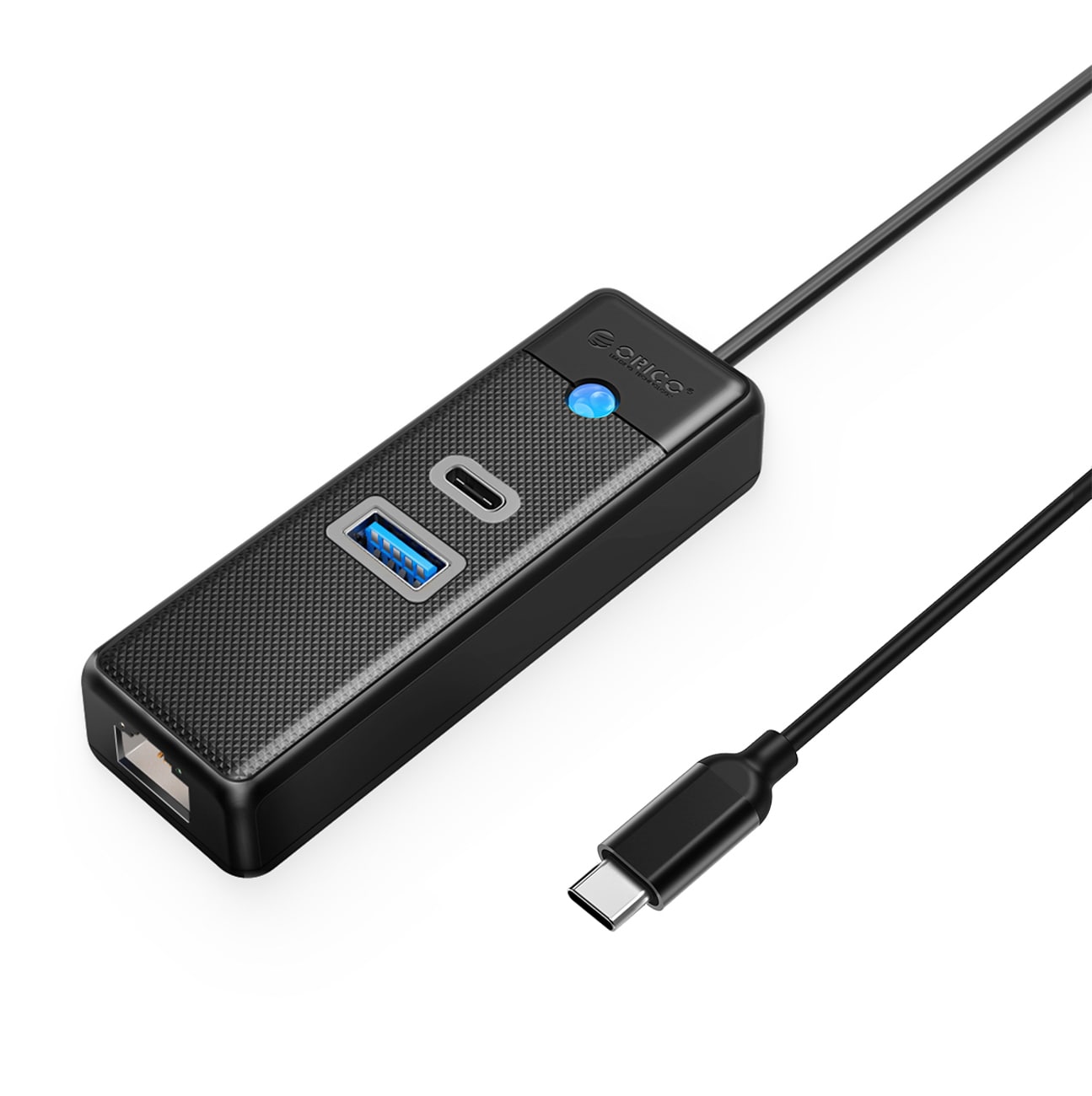 Orico PWCUR-C3 USB-hubb 3 portar: USB-A 3.0, USB-C 3.0, RJ45 Gigabit, 0,15 m, svart
