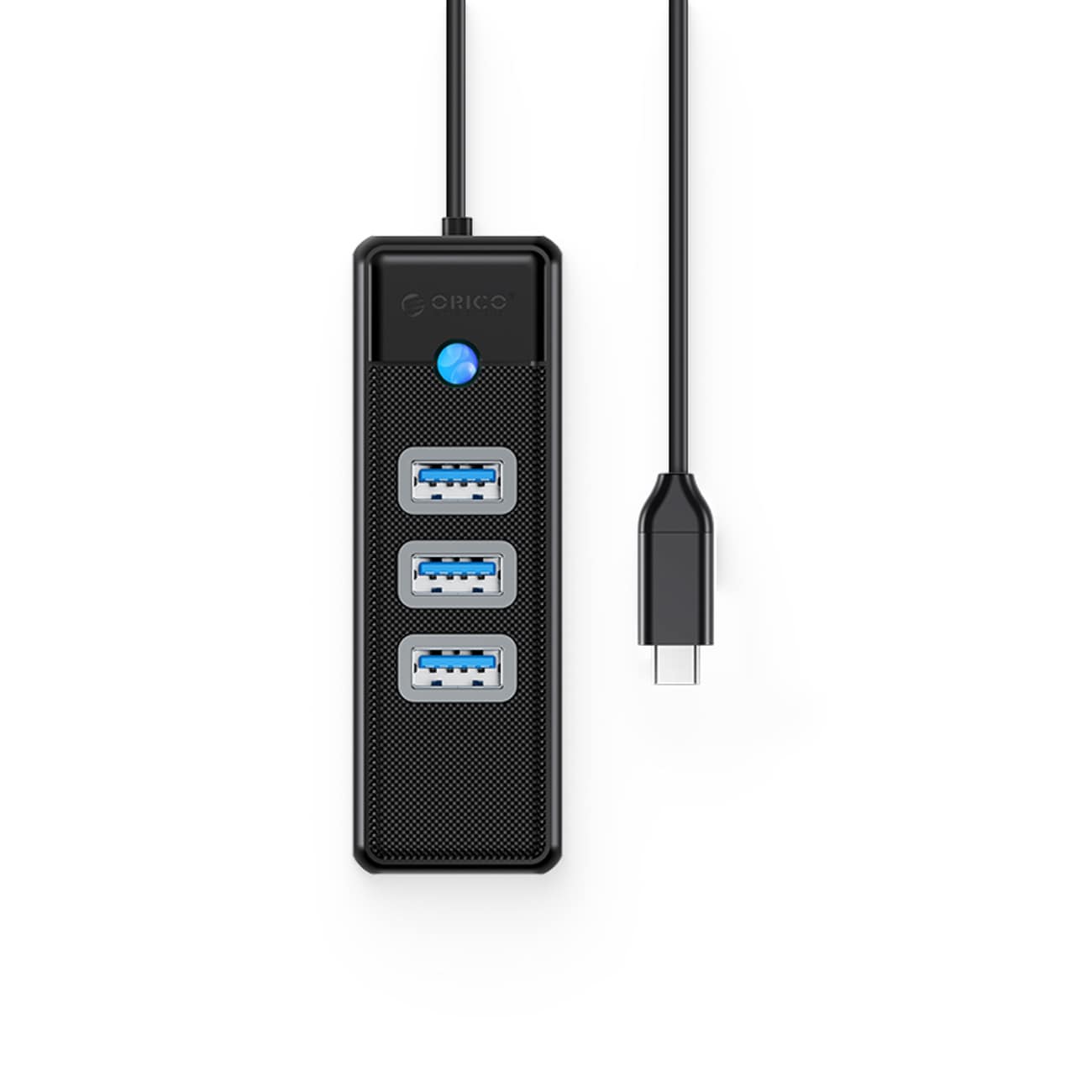 Orico PW3UR25-C3 USB-hubb med 4 portar: 3 x USB-A 3.0 och 1 x RJ45 2,5 G Ethernet, 0,5 m – svart