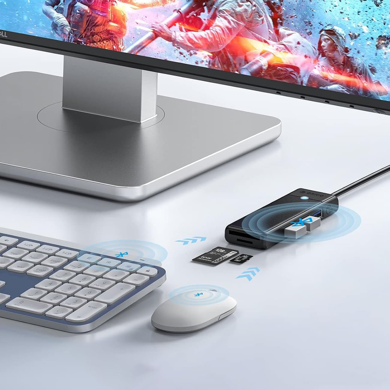 Orico PAPW3AT-U3 USB-hubb med 4 portar (3x USB-A 3.0) och microSD-/SD-kortläsare, 1 m – svart