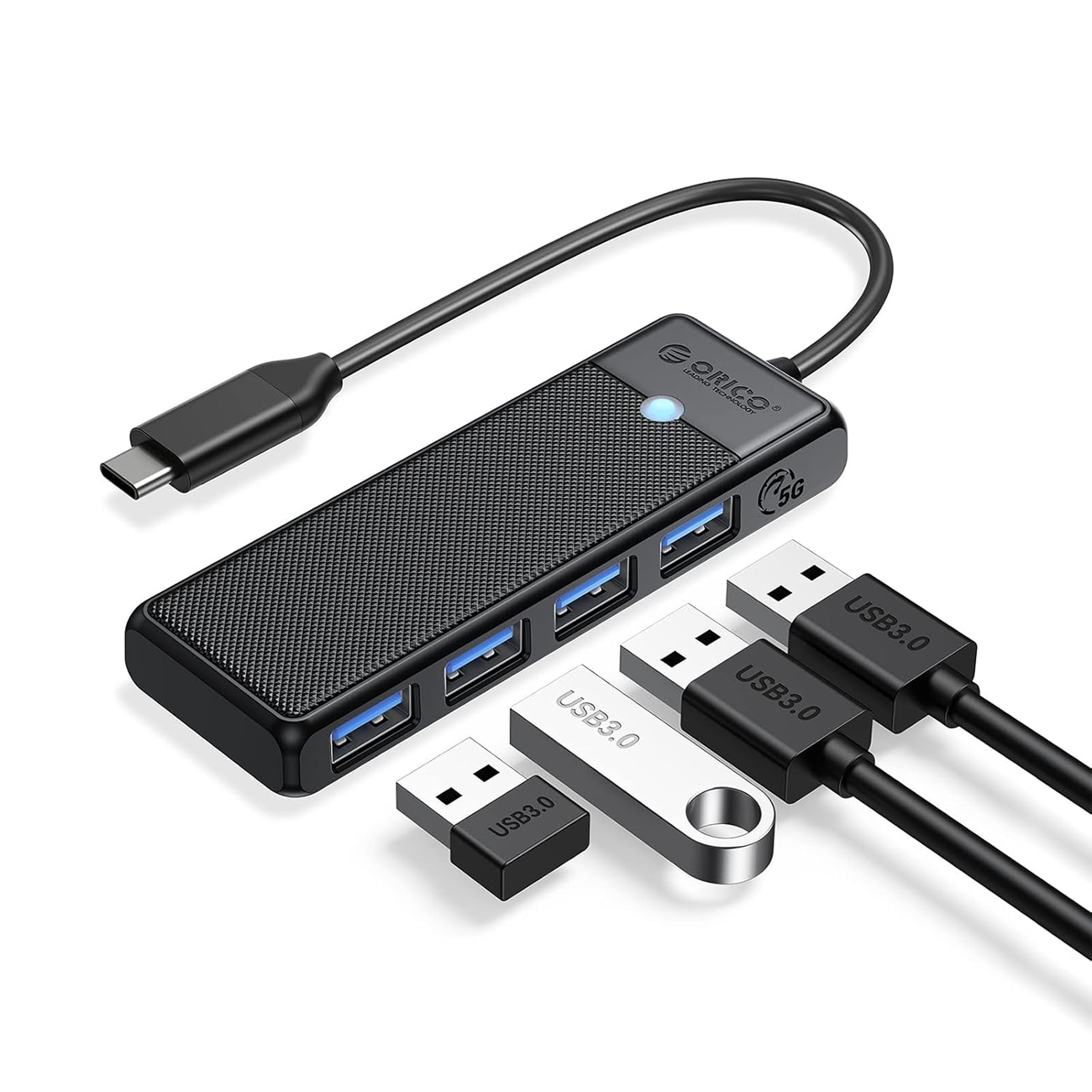 Orico PAPW4A-C3 USB-hubb med 4 portar (4x USB-A 3.0), 0,15 m – svart