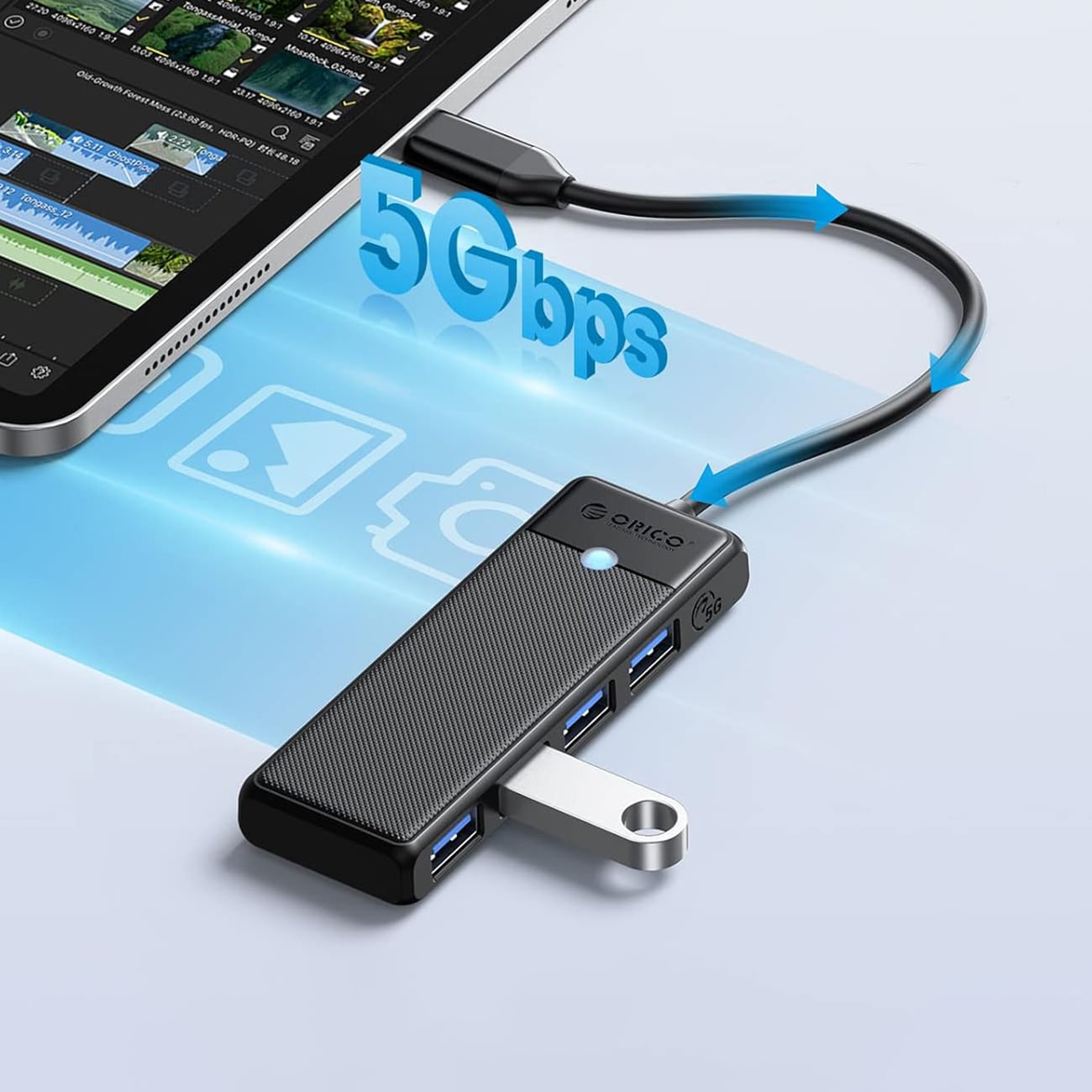 Orico PAPW4A-C3 USB-hubb med 4 portar (4x USB-A 3.0), 0,15 m – svart