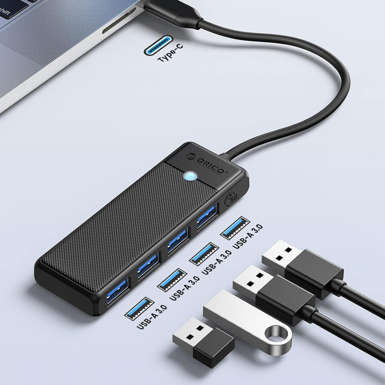 Orico PAPW4A-C3 USB-hubb med 4 portar (4x USB-A 3.0), 0,15 m – svart