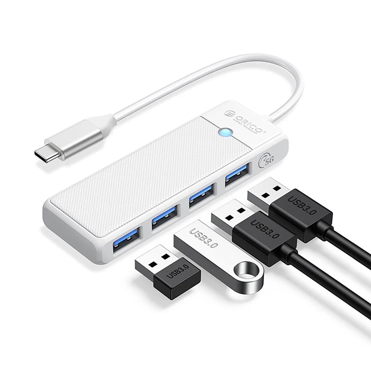 Orico PAPW4A-C3 USB-hubb med 4 portar (4x USB-A 3.0), 0,15 m – vit