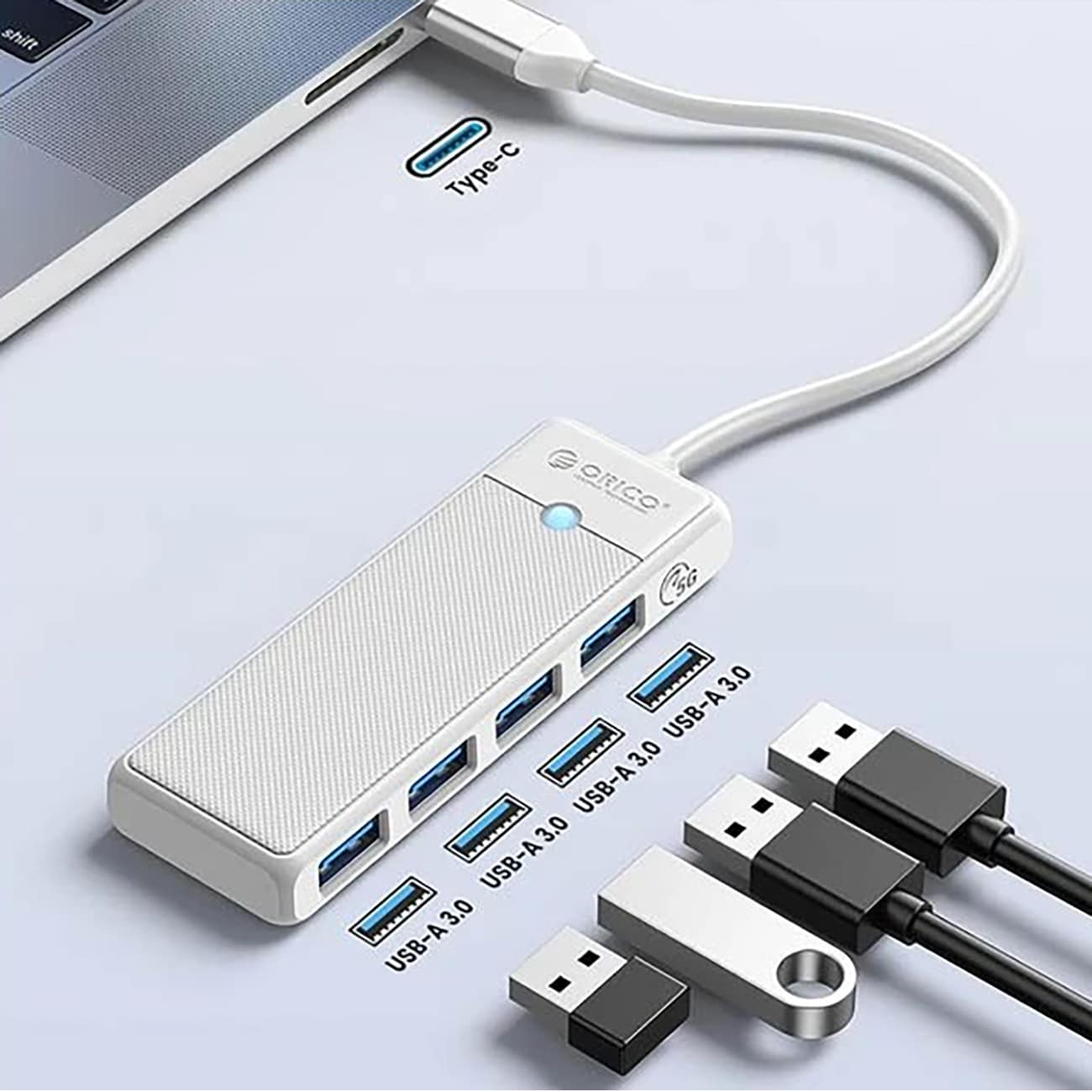 Orico PAPW4A-C3 USB-hubb med 4 portar (4x USB-A 3.0), 0,5 m – vit