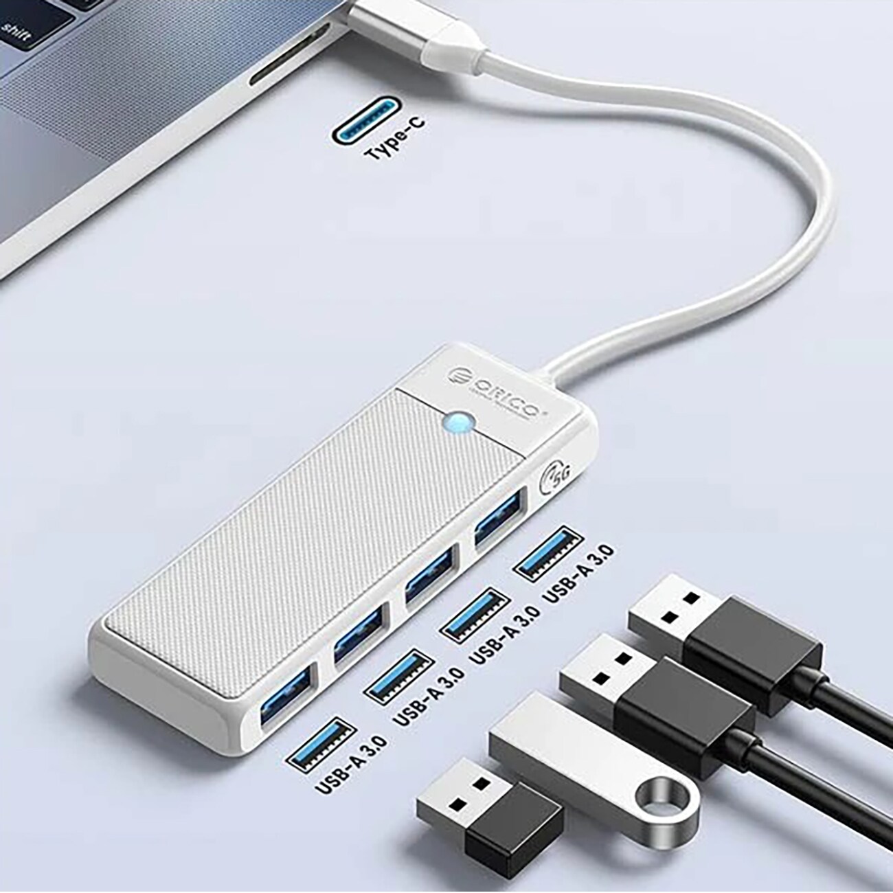 Orico PAPW4A-C3 USB-hubb med 4 portar (4x USB-A 3.0), 1 m – vit