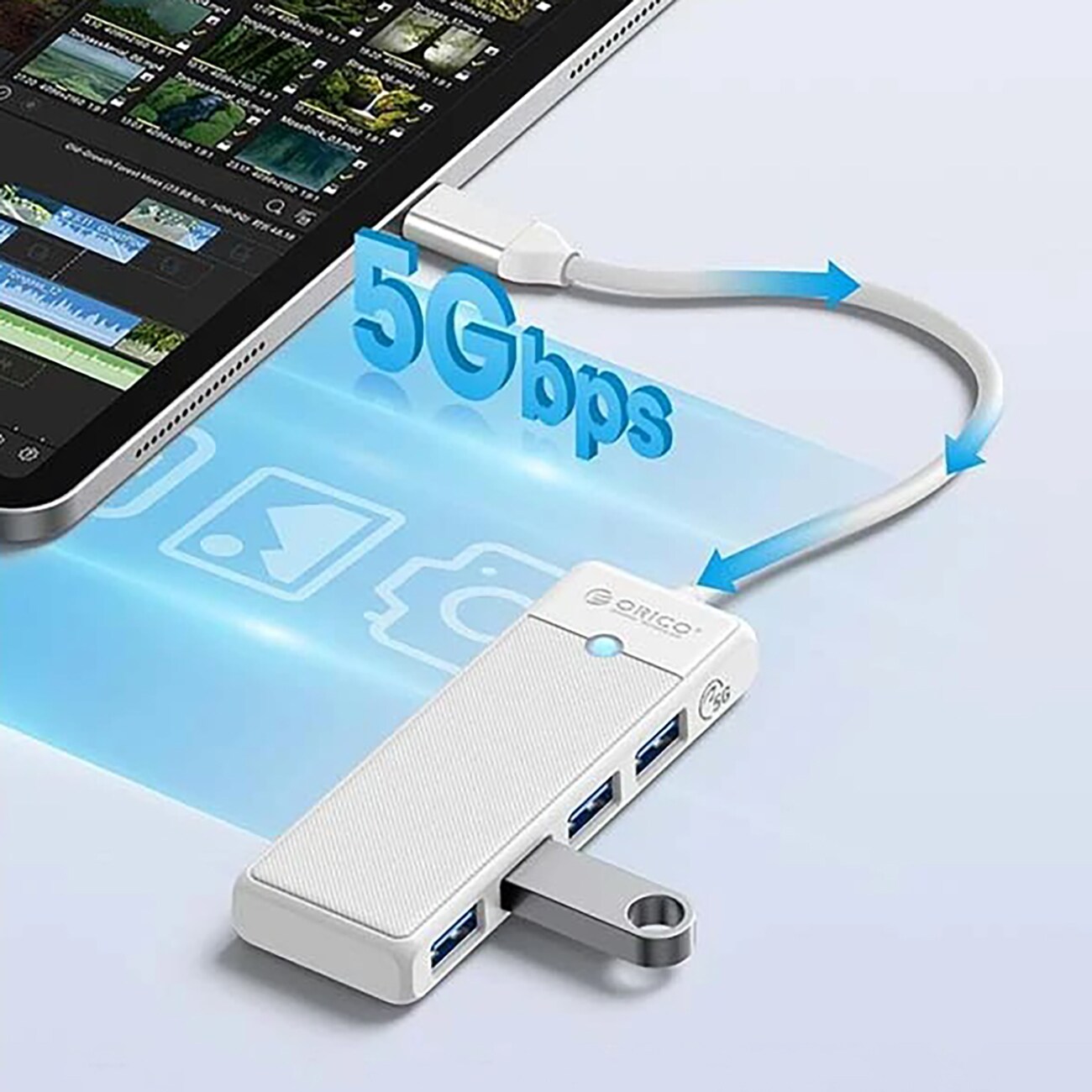 Orico PAPW4A-C3 USB-hubb med 4 portar (4x USB-A 3.0), 1 m – vit