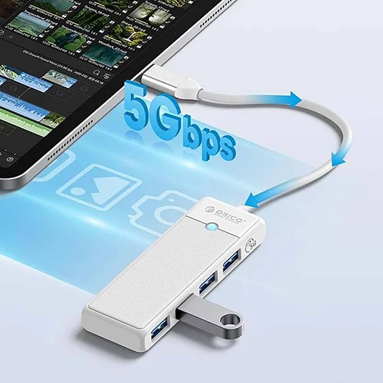 Orico PAPW4A-C3 USB-hubb med 4 portar (4x USB-A 3.0), 1,8 m – vit