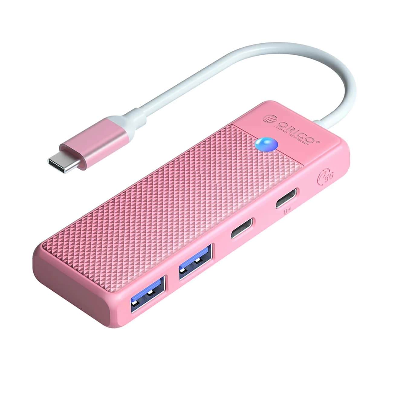 Orico PAPW2AC-C3-C3 USB-hubb 4 portar: 2x USB-A 3.0, 1x USB-C 3.0, USB-C PD 100 W, 0,15 m rosa