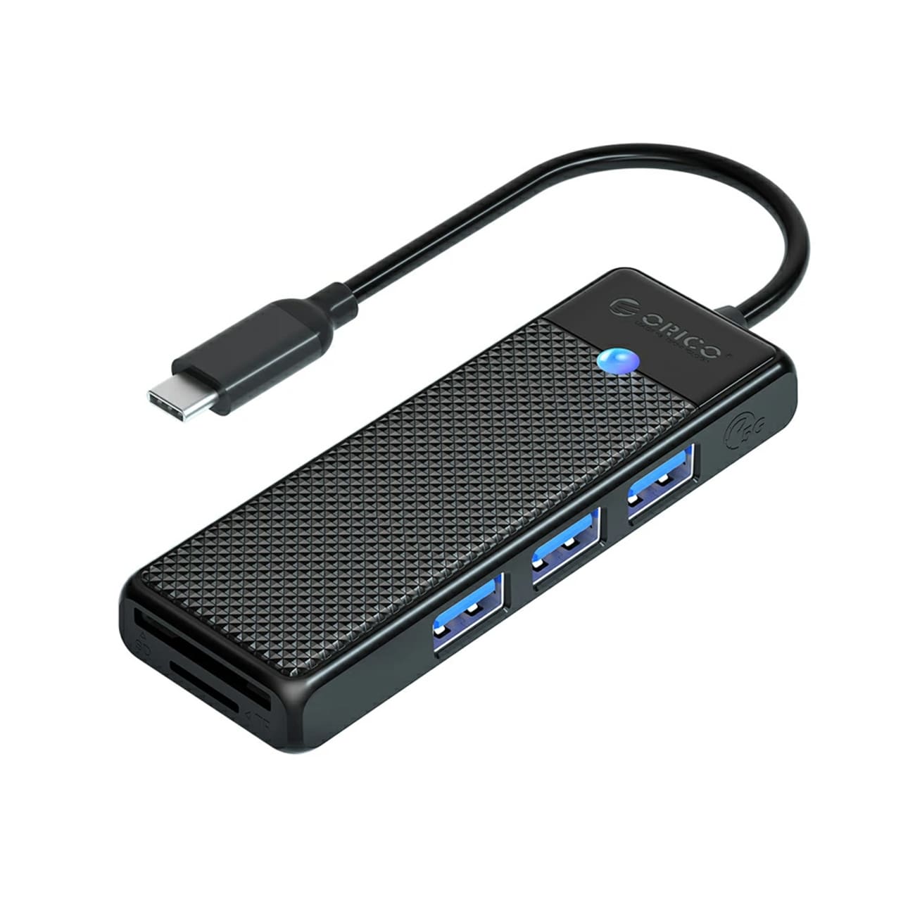 Orico PAPW3AT-U3 USB-hubb med 4 portar (3x USB-A 3.0) och microSD-/SD-kortläsare, 1,8 m – svart