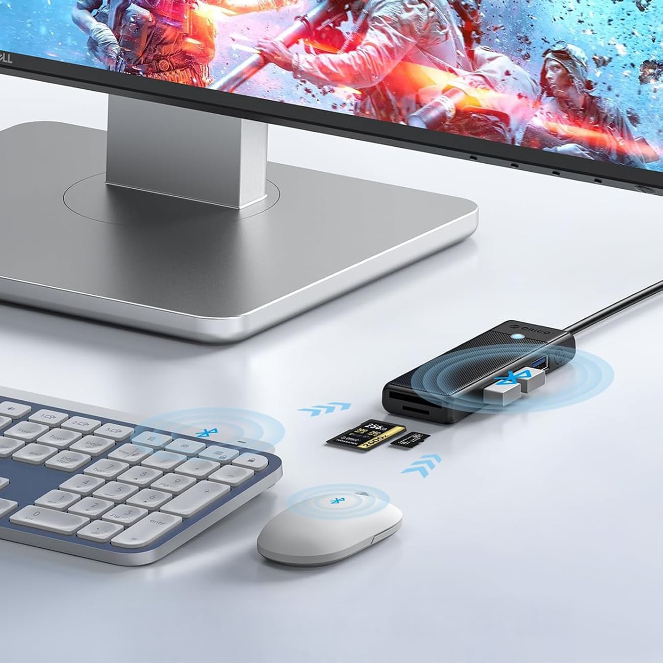 Orico PAPW3AT-U3 USB-hubb med 4 portar (3x USB-A 3.0) och microSD-/SD-kortläsare, 1,8 m – svart