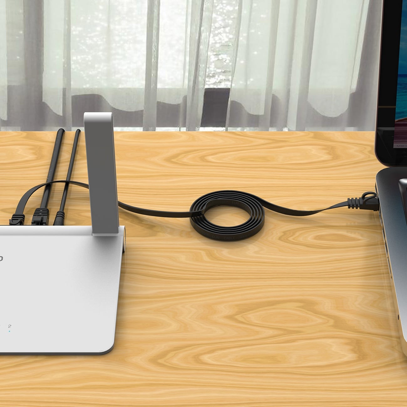 Orico PUG-C6B CAT6 1000 Mbps RJ45 Ethernet-nätverkskabel, platt LAN-kabel, 8 m – svart