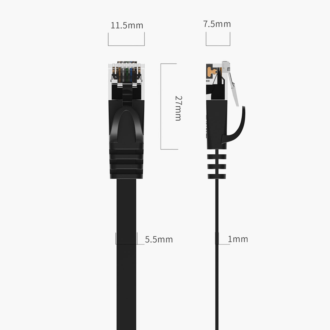 Orico PUG-C7B CAT7 10 Gbps RJ45 Ethernet-nätverkskabel för internet och LAN, platt, 5 m – svart