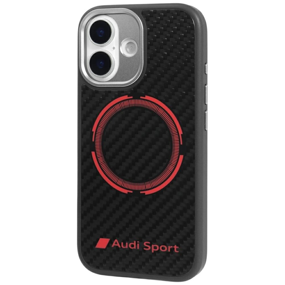 Audi RSQ MagSafe-fodral i kolfiber med röd cirkel för iPhone 17 – Svart