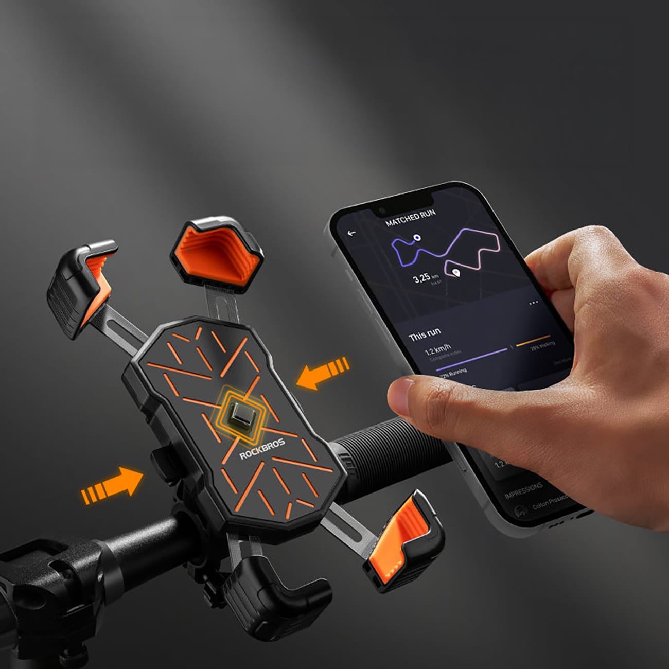 Rockbros HW-117 mobilhållare med styreklämma – svart och orange
