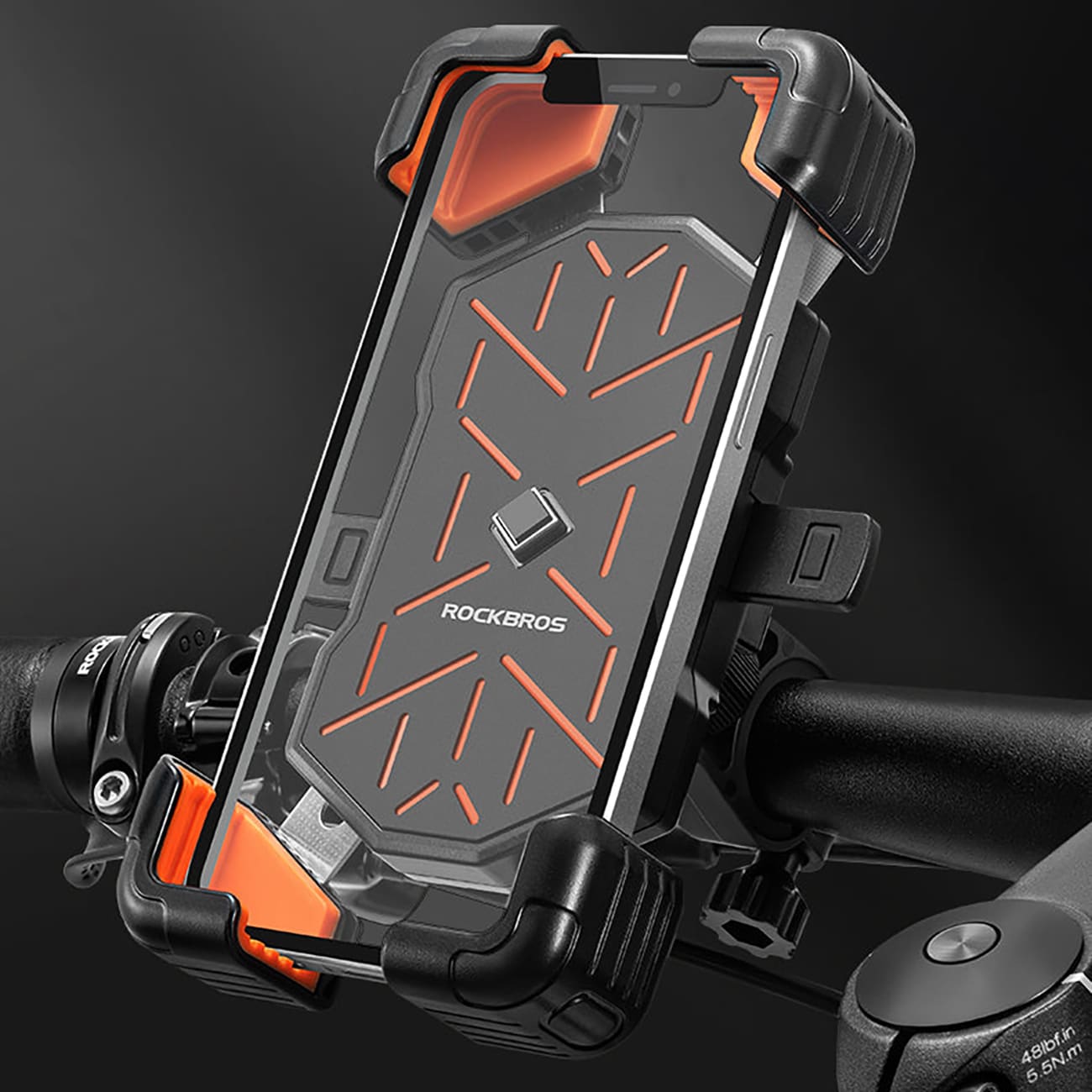 Rockbros HW-117 mobilhållare med styreklämma – svart och orange