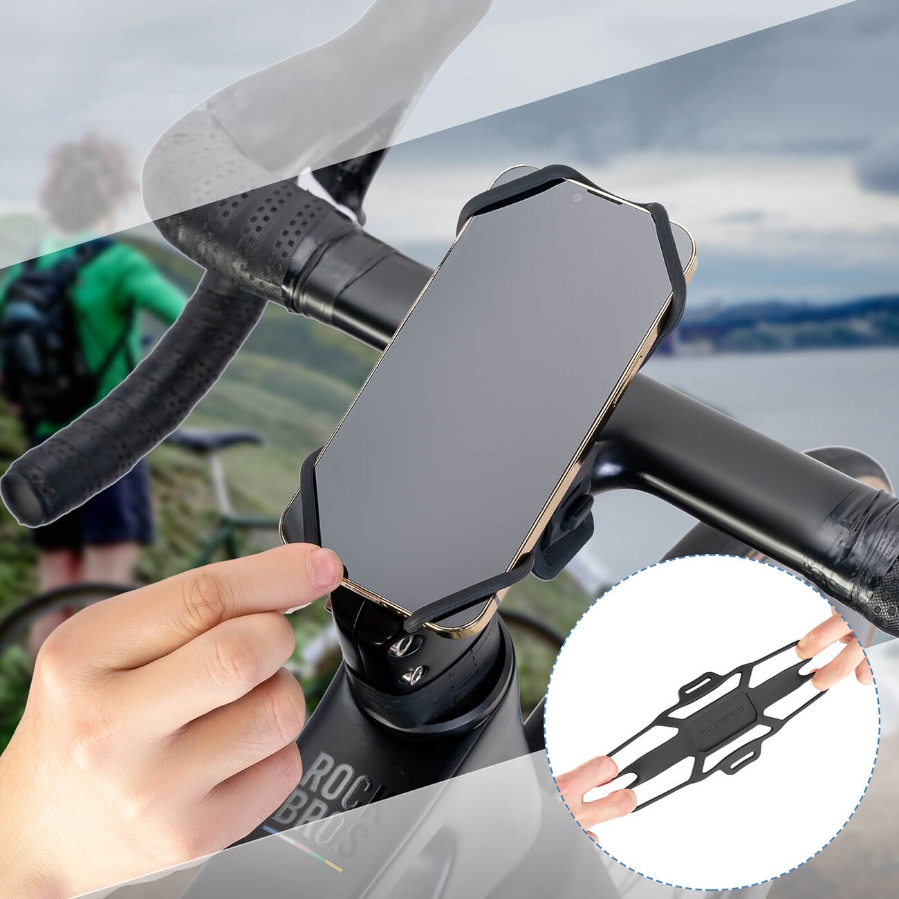 Rockbros 250015001 mobilhållare med silikonklämma – svart