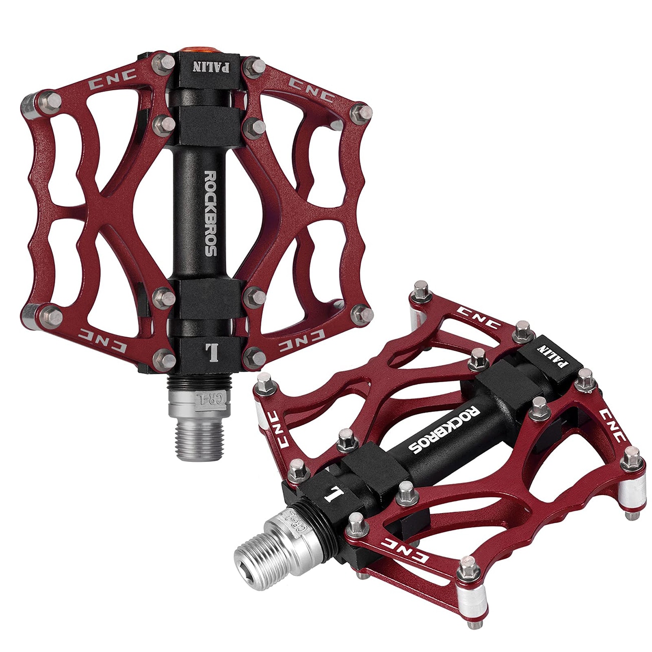 Rockbros JT201012LR 2010-12L cykelpedaler i aluminium med plattform – röda