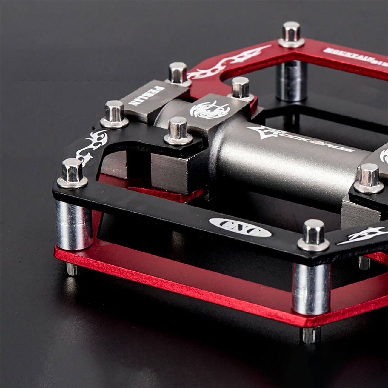 Rockbros 2010-12SBKR sykkelpedaler i aluminium med forseglede kulelager – svart og rød