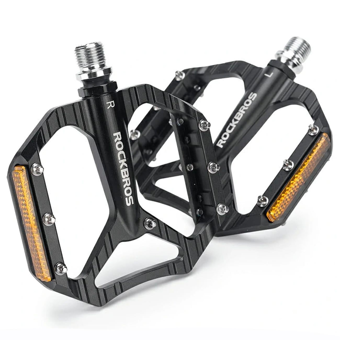 Rockbros C700 reflekterande cykelpedaler i aluminium med plattform – svarta