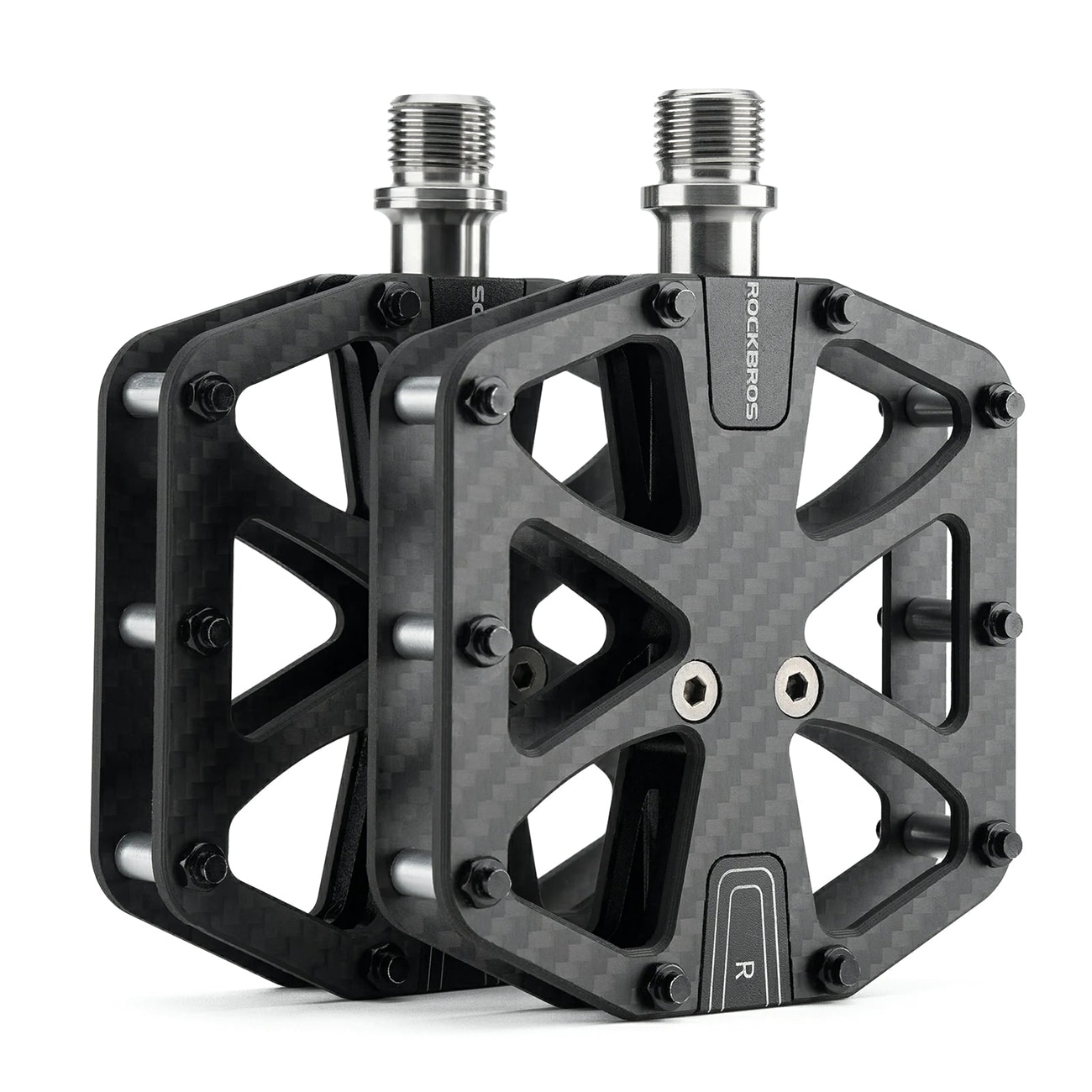 Rockbros C525 cykelpedaler i kolfiber med plattform – svarta