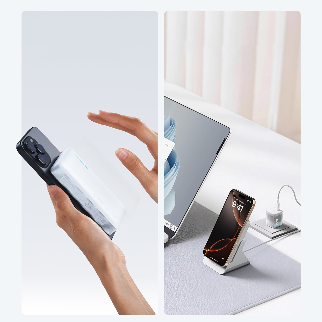 Cuktech WPB100N 20 W 10 000 mAh magnetisk powerbank med stativ – hvit