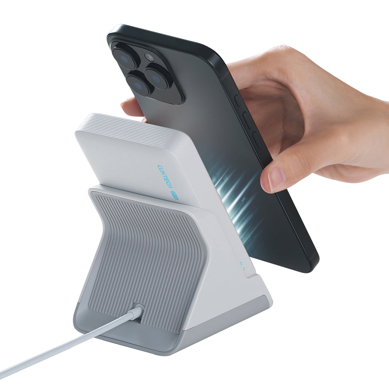 Cuktech WPB100N 20 W 10 000 mAh magnetisk powerbank med stativ – hvit