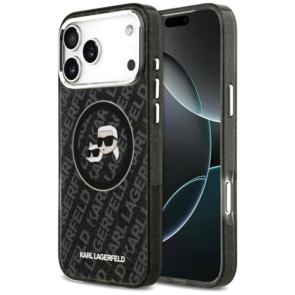 Karl Lagerfeld IML-glitterfodral, Karl & Choupette-logotyp, MagSafe för iPhone 17 Pro Max – Svart