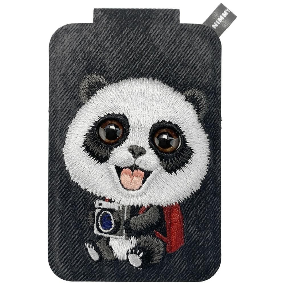 Nimmy New Big-Eye Cute Pets 2.0 Magnetplånbok med pandamotiv och mobilstativ – Svart