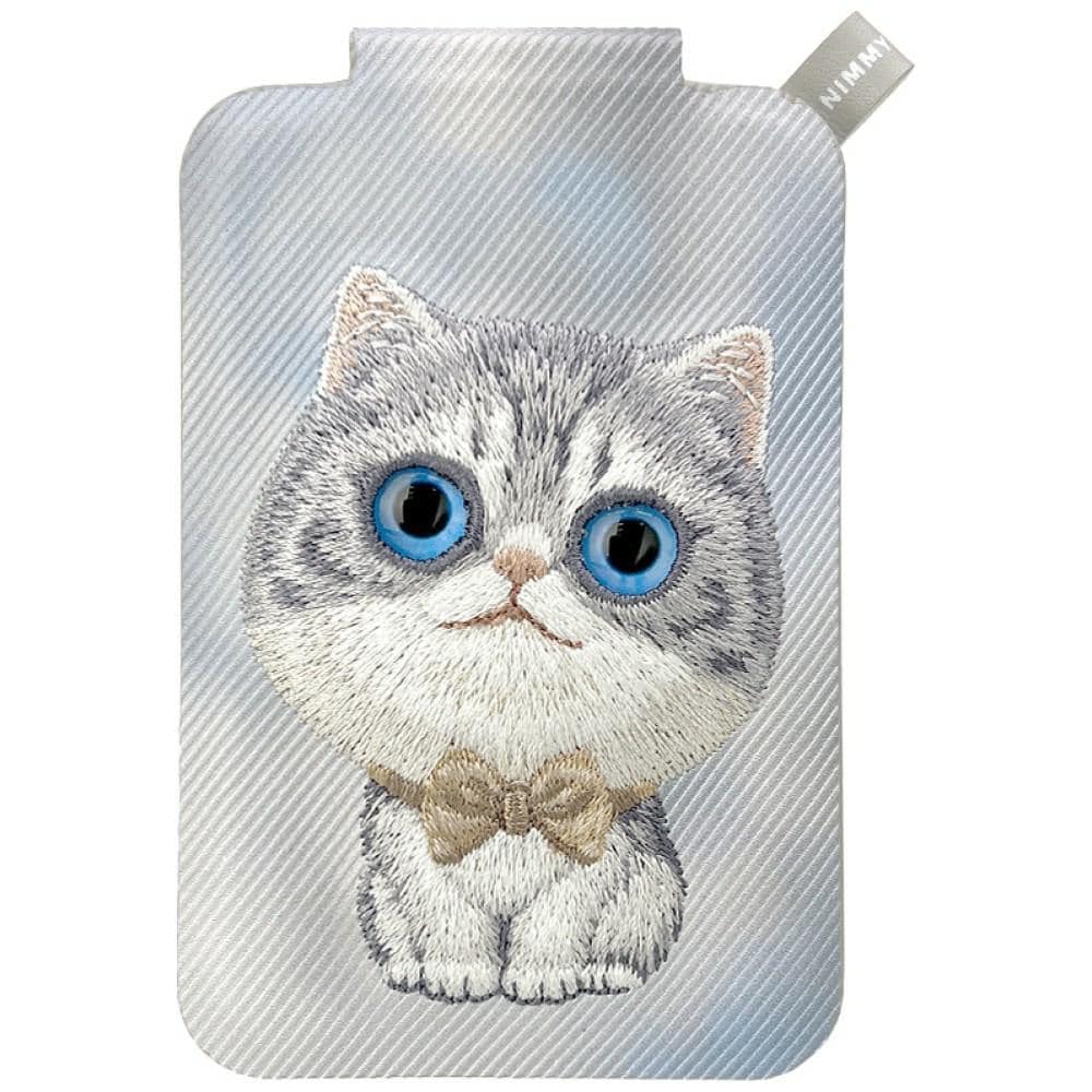 Nimmy New Big-Eye Cute Pets 2.0 – Magnetplånbok med kattmotiv och mobilstativ – Grå