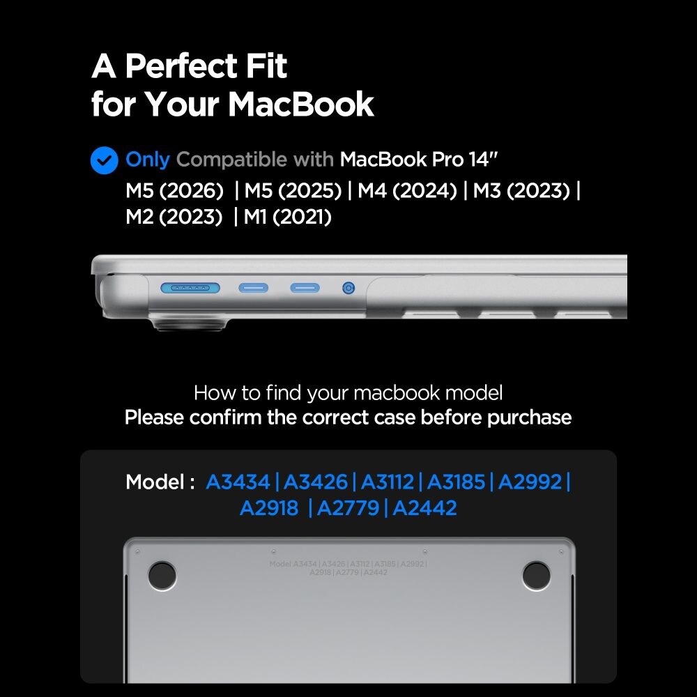Spigen AirSkin-fodral för MacBook Pro 14" 2021 / 2023 / 2024 / 2025 / 2026 – Transparent matt