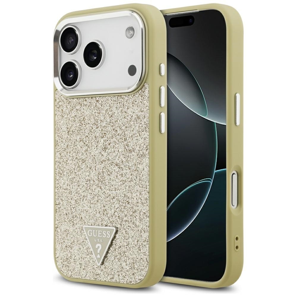Guess Glitter Triangle Logo MagSafe-fodral för iPhone 17 Pro – Guld