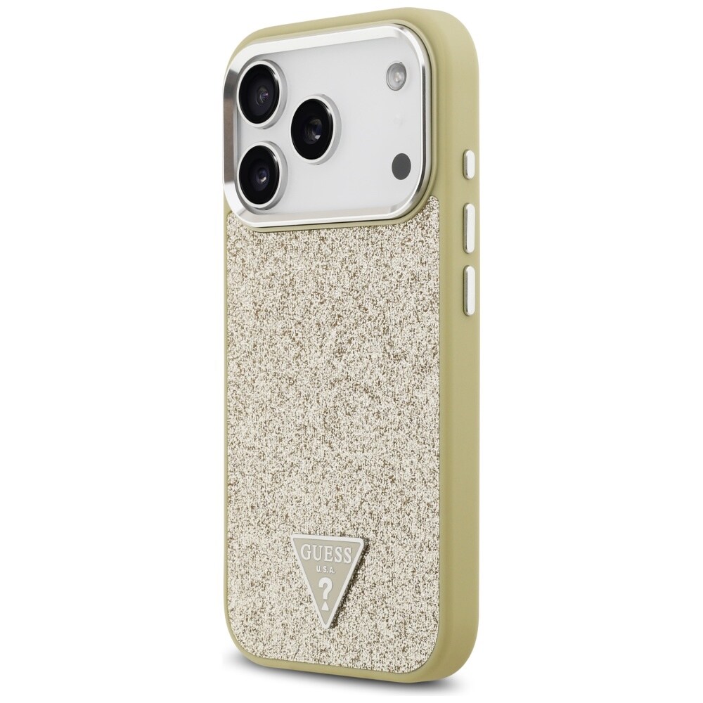 Guess Glitter Triangle Logo MagSafe-etui til iPhone 17 Pro – Guld
