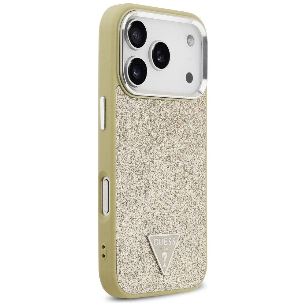 Guess Glitter Triangle Logo MagSafe-etui til iPhone 17 Pro – Guld