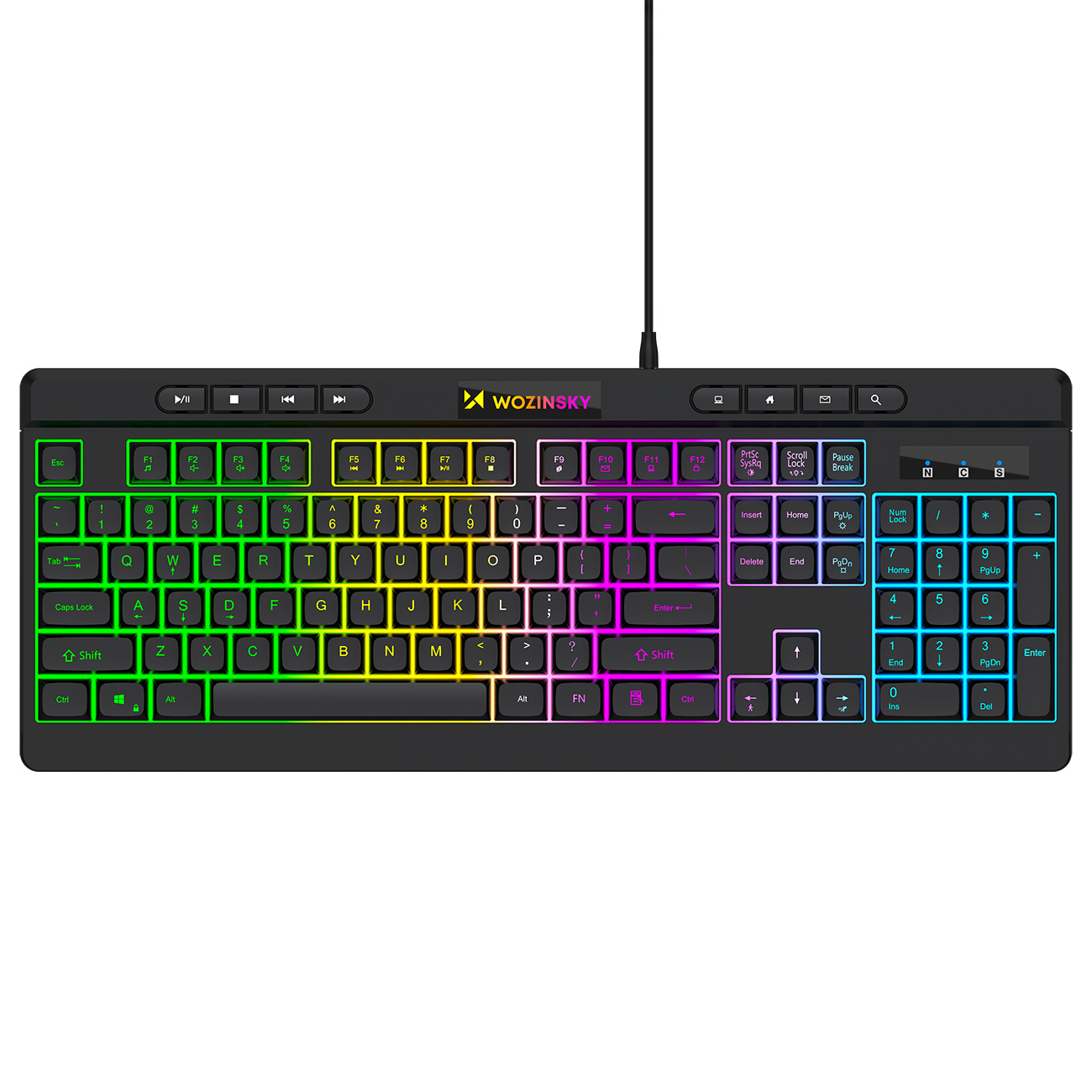 Wozinsky WKG-1044 – trådbundet membran-gamingtangentbord med bakgrundsbelysning – svart