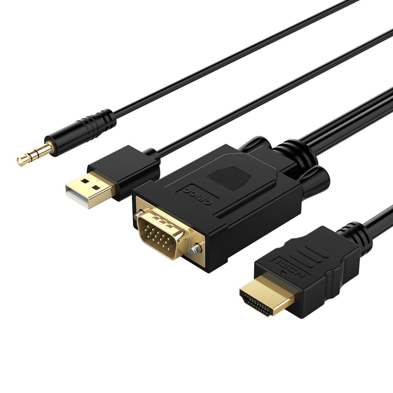 Orico XD-VATH VGA- och 3,5 mm-minijack till HDMI Full HD 60 Hz-kabel m. USB-ström, 5 m svart