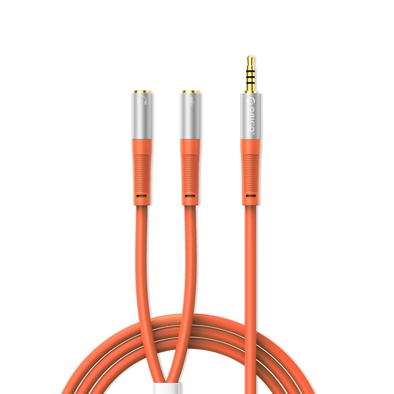 Orico AX2-10 ljudkabel med 3,5 mm minijack-splitter för hörlurar och mikrofon, 1 m kabel – orange